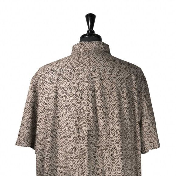 Nat Nast Mens 2XL XXL Silk Blend Short Sleeve Shirt Tan Beige Geometric Pattern - Picture 8 of 9